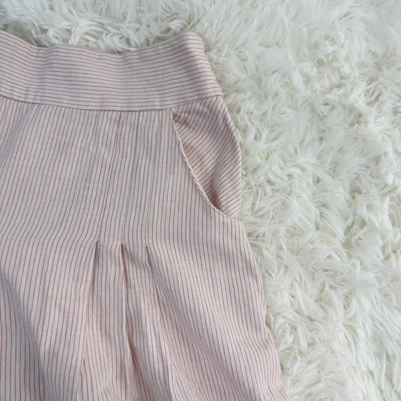 Kenzo Linen Striped Pleated Skirt Pockets A-Line Beach Casual Pink Size 6 FR 38 - Picture 6 of 10
